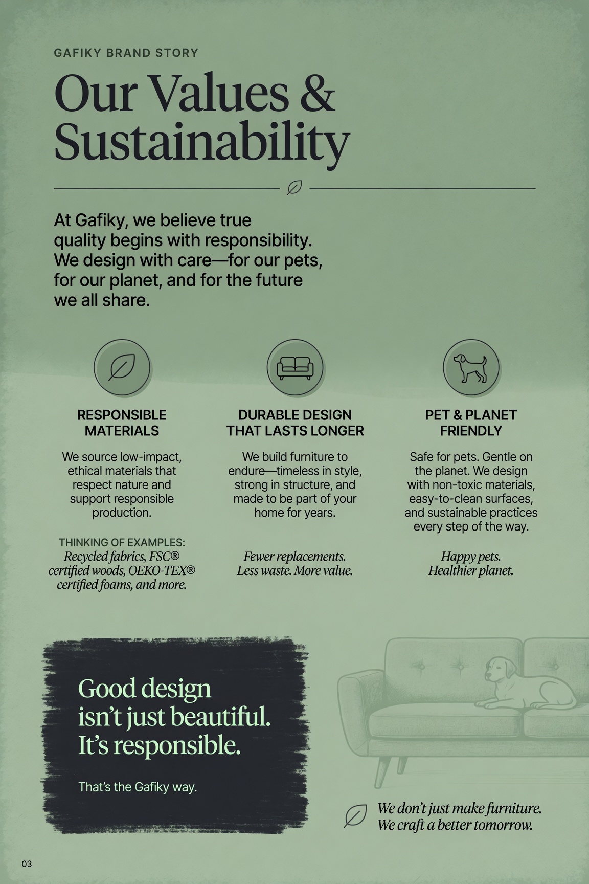 Gafiky values and sustainability